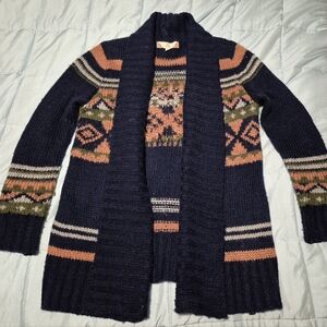 (Msrmt Added!) Navy and Pink Patterned Cardigan